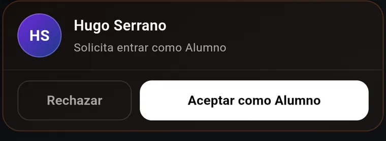 Una solicitud de admisión: Hugo Serrano pide entrar como alumno.