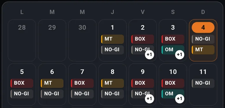 El calendario de octubre con clases de Boxeo, Muay Thai, MMA y NO-GI.